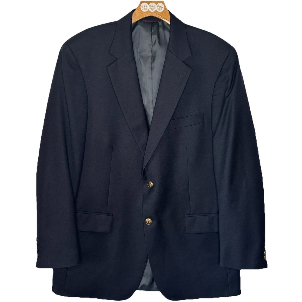 Savile Row Jacket Blazer Sport Coat Mens 42L Black Wool Gold Button Classic